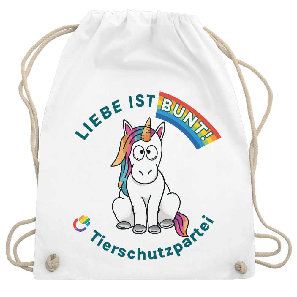 Turnbeutel / Stoff-Rucksack »Einhorn Liebe« weiß