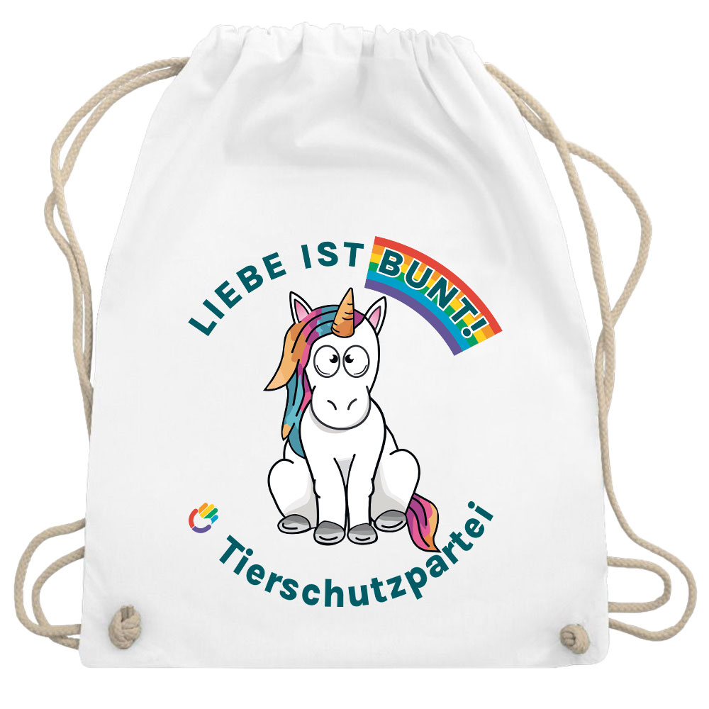 Turnbeutel / Stoff-Rucksack »Einhorn Liebe« white